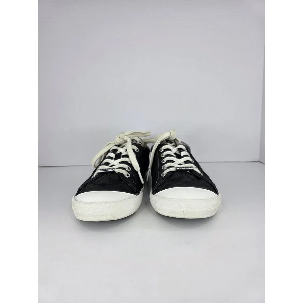 Coach Francesca Sneakers Womens 8B Black Canvas Signature C Silver Trim Classic
